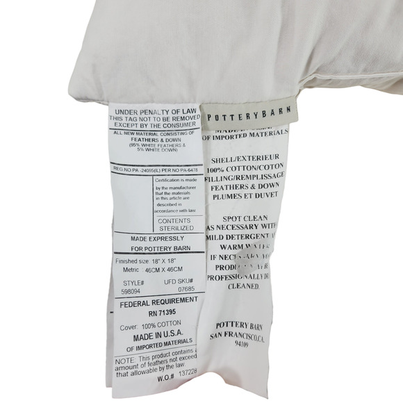 Pottery Barn Pillow Cover &‎ Down Insert 18x18 Green Canvas 100% Cotton - Picture 9 of 9